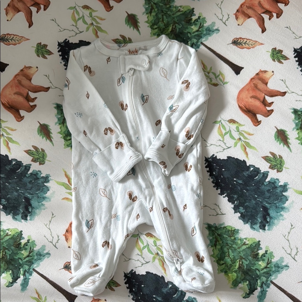 White Baby One Piece with Leaf Print